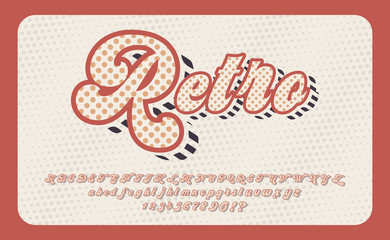 Retro. 3D vintage script font. Retro typeface. Vector font illustration. Comics style.