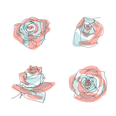 Sticker - Hand drawn rose flower, one single continuous line drawing.