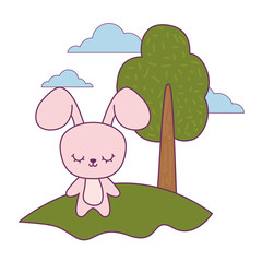 Sticker - cute rabbit animal in landscape