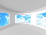 Fototapeta Przestrzenne - Futuristic White Architecture Design on Cloudy Sky Background