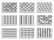 Set of grayscale seamless roof tiles textures. Black-and-white graphic patterns of rooftop materials