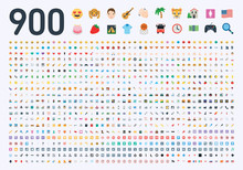 All Type Of Emojis, Emoticons, Stickers Flat Illustration Symbols. Hands, Man, Woman, Workers, Fruits, Drinks, Food, Buildings, Animals, Activity, Sport Smileys Icons Set, Collection, Package - Vector