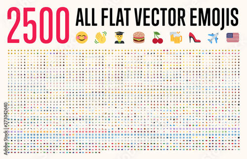 Fotografía All type of emojis, stickers, emoticons flat vector illustration symbols
