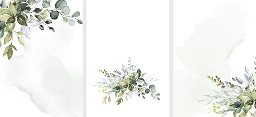 ready to use card. herbal watercolor invitation design with leaves. flower and watercolor background