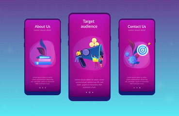 Wall Mural - Businessman look with magnifier at target group. Market segmentation and adverts, target market and customer concept on white background. Mobile UI UX GUI template, app interface wireframe