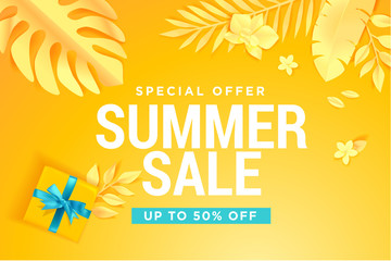 Wall Mural - Summer sale. Web banner template design. Concept for website design, advertising, social media banner, ads, sale promotion, poster, marketing material.