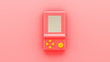 Mock up. Retro pink electronic game. Vintage style pocket game. Interactive playing device. 3d illustration