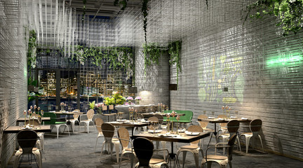 3d render cafe restaurant