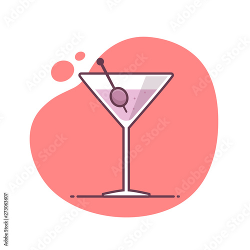 Fotografía Martini cocktail vector icon illustration in monoline / line art style