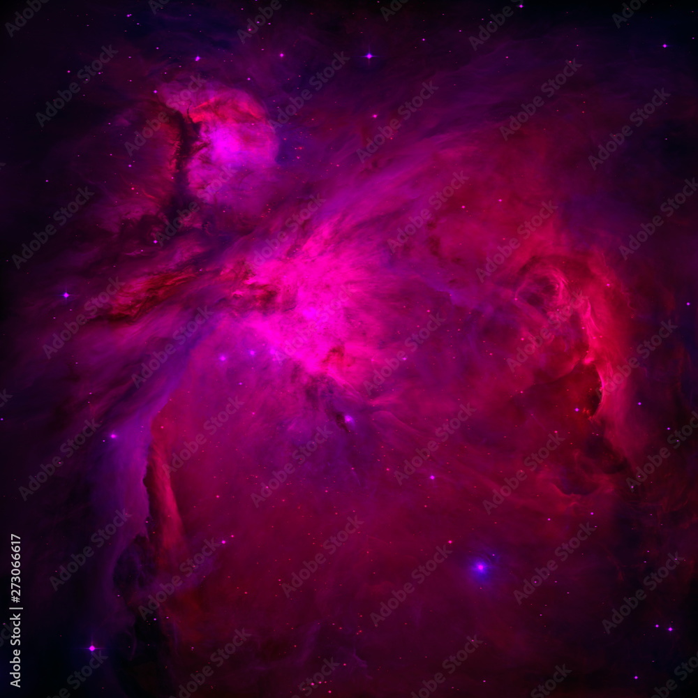 The Orion Nebula (Messier 42) in neon pink. Stars of a planet and ...