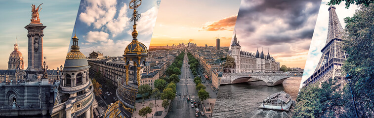 Fototapete - Paris famous landmarks collage