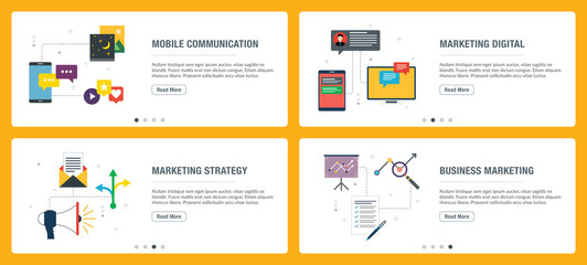 Wall Mural - Internet banner set of communication, marketing and strategy icons.