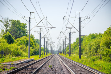 Wall Mural - Russian railway. Summer railway. Rails and sleepers.