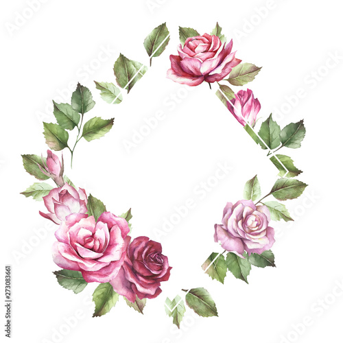 Universal background with roses. Hand draw watercolor illustration.