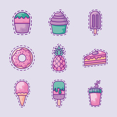 Sticker - set of sweet donut and icons