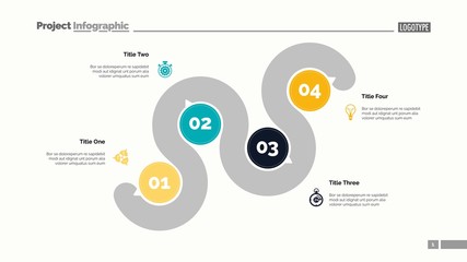 Four points process chart slide template. Business data. Point, infochart, design. Creative concept for infographic, presentation, report. Can be used for topics like management, recruitment, banking.