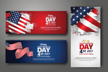 Wall Mural - Set banner design template. Fourth of July Independence Day, Vector illustration