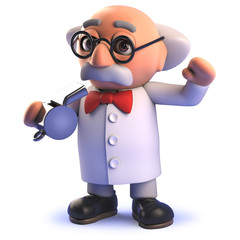 3d cartoon mad scientist professor blows the whistle