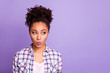 © deagreez - Close-up portrait of her she nice charming cute attractive shine foxy cheerful cheery wavy-haired girl wearing checked shirt looking aside sending kiss isolated over violet purple pastel background