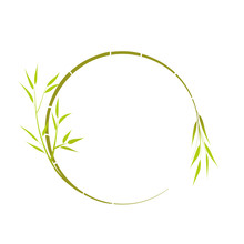  Bamboo Branch. Round Place For Your Text, Bamboo Branch, Vector.