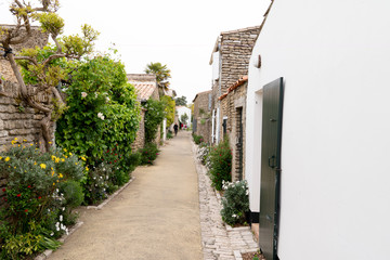 Wall Mural - picturesque village center with cobblestone street in Saint Martin de Re France