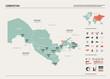 Vector map of Uzbekistan. Country map with division, cities and capital Tashkent. Political map, world map, infographic elements.