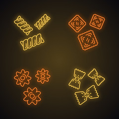 Wall Mural - Pasta noodles types neon light icons set