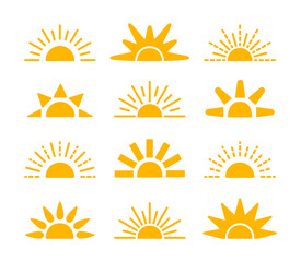 sunrise & sunset symbol collection. horizon flat vector icons. morning sunlight signs. isolated obje