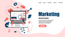 Web Template. Concept For Digital Marketing Agency, Digital Media Campaign Flat Vector Illustration	