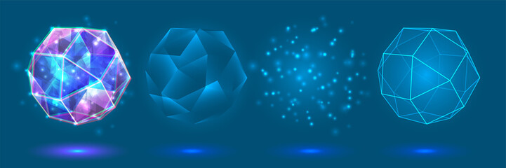 Wall Mural - vector crystal. power and energy of the elements. blue, violet, neon glow.