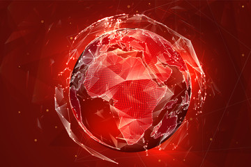 vector globe, planet earth, from dots. concept bigdata, processing and data collection