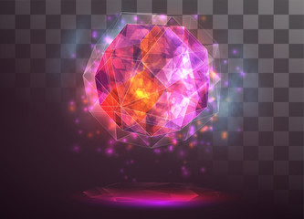 Wall Mural - vector crystal. power and energy of the elements. blue, violet, neon glow.