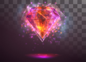 Wall Mural - vector crystal. power and energy of the elements. blue, violet, neon glow.