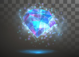 Wall Mural - vector crystal. power and energy of the elements. blue, violet, neon glow.