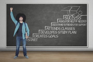 Wall Mural - Excited Afro student with strategy to success