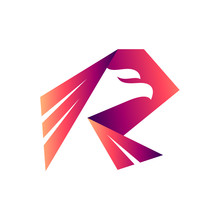 Red Eagle Logo Design, Initial Letter R Combination Eagle Shape With Origami Style