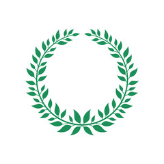 Wall Mural - Green flat vector wreath isolated on white background, award champion symbol with round branch and leaves forming a laurel.