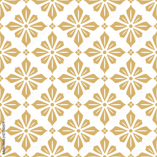 Vector background. Seamless pattern. Gold pattern of flowers and rhombuses.