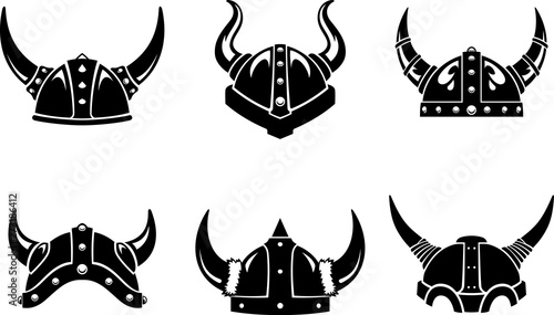 Fotomural Viking Horned Helm Set Silhouette