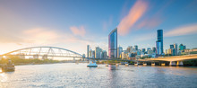 Brisbane City Skyline  At Twilight In Australia