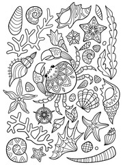 Wall Mural - Sea pattern doodle coloring book page