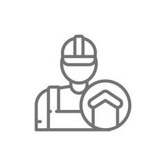 Sticker - Repairman, foreman, builder, architect line icon.