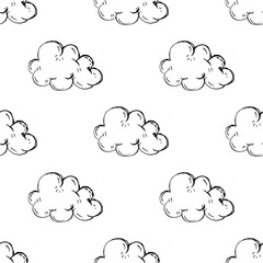 Wall Mural - Seamless pattern Handdrawn cloud doodle icon. Hand drawn black sketch. Sign symbol. Decoration element. White background. Isolated. Flat design. Vector illustration