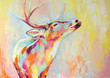 © Mari Dein - Oil deer portrait painting in multicolored tones. Conceptual abstract painting of a deer muzzle. Closeup of a painting by oil and palette knife on canvas.