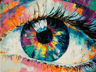 “fluorite” - oil painting. conceptual abstract picture of the eye. oil painting in colorful colors. 