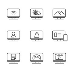Wall Mural - set of computer vector icon line design. computer usability icon such as for browsing, work, design,