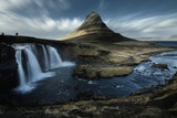 Fototapeta Łazienka - Beautiful scenery of Kirkjufell mountain and Kirkjufellfoss waterfall in Iceland is famous natural landmark and very popular for photographers and tourists. Attractions and travel concept