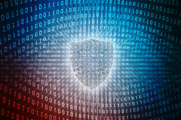 2d illustration Security concept - shield on digital code background