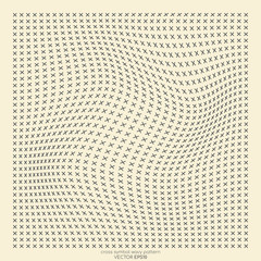 Poster - Halftone waves pattern of crossing plus symbol old white background
