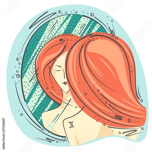 Zodiac Sign Gemini Color Drawing Girl At The Mirror Reflection Stock Illustration Adobe Stock